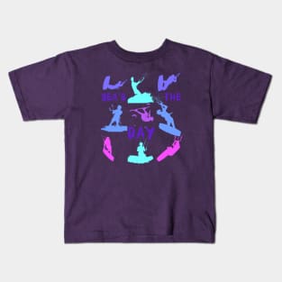 Kitesurfer Silhouette Pattern With Seas The Day Quote Kids T-Shirt